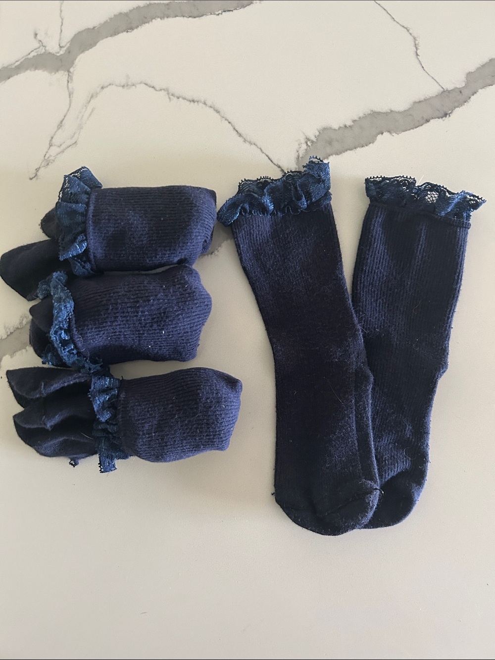 Navy Ruffle Trim Little Girl Socks Set